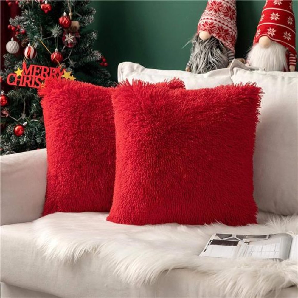 2Pcs Throw Pillow Cover Deluxe | Winter Decorative Plush Pillow Case 18x18 Inch